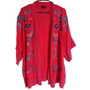 Curations Heavily Embroidered Coral Viscose Kimono Cardigan XS/S-Boho Festival